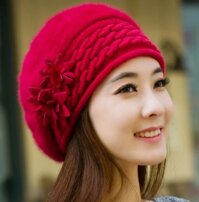 NÓN MŨ LEN BERE LÔNG THỎ FLOWER DN19111707 - ĐỎ