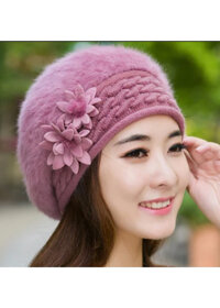 NÓN MŨ LEN BERE LÔNG THỎ FLOWER DN19111707 - TÍM