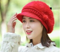 NÓN MŨ LEN BERE LÔNG THỎ WINTER THỜI TRANG HÀN QUỐC DN19111709 - đỏ