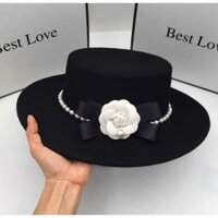 Nón mũ nữ fedora phớt cao bồi vành bằng kết nơ gắn hoa cao cấp