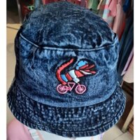 Nón mũ rộng vành jean thêu họa tiết cá tính cá sấu và người nhện spiderman cho bé trai và gái