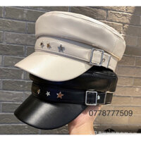 Nón Mũ Thuỷ Thủ Beret Backer Boy Kepi Da PU Khoá Vuông Charm Ngôi Sao Màu Đen Trắng