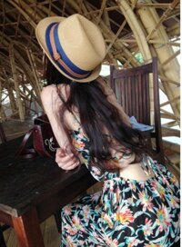 Nón phớt mũ cao bồi nam nữ vành nhỏ cói đai đen da nâu dona22031902 - Trắng đai đen da nâu