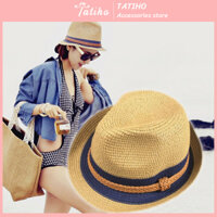 Nón Rơm Cao Bồi Unisex, Mũ Cói Vành Rộng Form Cứng Bện Thắt Lưng Phối Màu Tương Phản Che Nắng Thời Trang Mùa Hè -MãNC063