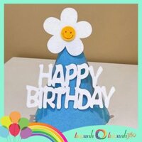 Nón sinh nhật Happy Birthday chóp hoa cúc - Xanh