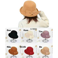 Nón Tai Bèo Chất Len Đan Mềm Mại, Thoáng Mát Rộng Vành Phối Nơ Xinh Xắn.