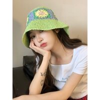 Nón Tai Bèo Đan Cói Thủ Công Họa Tiết Hoa Xinh Xắn Thời Trang Hàn Quốc