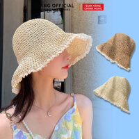 (Nón tai bèo) Mũ Cói Đi biển, Che Nắng - Nón Cói  Dáng Bucket Vành Viền Ren (Gấp Gọn)