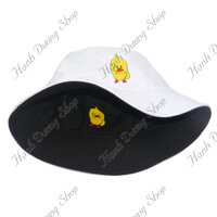 Nón tai bèo thêu hình con vịt siêu dễ thương, đội được 2 mặt độc đáo mũ bucket con vịt vàng - Hạnh Dương - Trắng &amp; đen