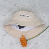 Nón tai bèo vành tròn mũ bucket thêu chữ Hai Talen.tom vải nhung sớ nhuyễn vải nhập có may tem phía trong - Kem
