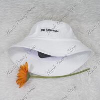 Nón tai bèo vành tròn mũ bucket thêu chữ Hai Talen.tom vải nhung sớ nhuyễn vải nhập có may tem phía trong - Trắng