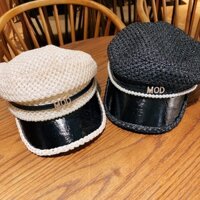 Nón Thuỷ Thủ Nữ Mũ Mỏ Da Viền Chữ Và Đính Ngọc Thời Trang Beret Phong Cách Retro Hàn Quốc