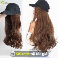 Nón tóc giả BUNA màu nâu đậm chất liệu bền bỉ uốn sóng lơi dài, nón len tóc giả nguyên đầu, nón tóc