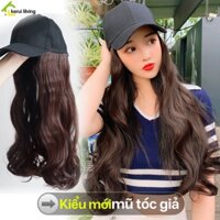 Nón tóc giả NAGO màu nâu đậm chất liệu bền bỉ uốn sóng lơi dài, nón len tóc giả nguyên đầu, nón tóc