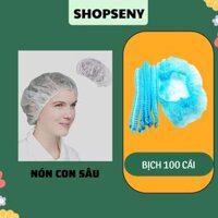 Nón trùm tóc con sâu Khánh An bịch 100 cái mũ trùm đầu vải không dệt - 100c Trắng