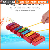[Nóng Bán] Đàn xylophone 8 nốt, Đàn cho bé xylophone 8 phím nhiều màu, Đồ chơi đàn piano cho bé, Bộ gõ chuyên nghiệp cho trẻ em với 2 trống 1 hộp màu vàng AKOASM