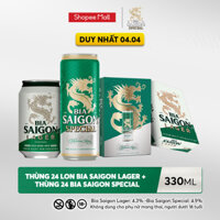 NỒNG ĐỘ 4.3% - Combo 1 Bia Saigon Lager 24 lon 330ml + NỒNG ĐỘ 4.9% - 1 Bia Saigon Special 24 lon 330ml