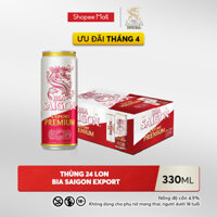 NỒNG ĐỘ 4.9% - Thùng 24 lon bia Sài Gòn Export Premium - 330ml/lon