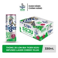 Nồng độ cồn 4% - Thùng 20 Lon Bia Tiger Soju Infused Lager Cheeky Plum (vị Soju Mận) 330ml/Lon