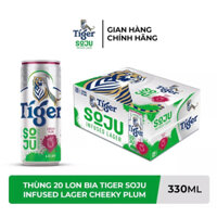 Nồng độ cồn 4% - Thùng 20 Lon Bia Tiger Soju Infused Lager Cheeky Plum (vị Soju Mận) 330ml/Lon