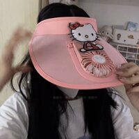 NÓN/MŨ LƯỠI TRAI NỬA ĐẦU KÈM QUẠT HÌNH HELLO KITTY MÀU HỒNG DỄ THƯƠNG
