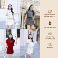 Nora Set Bộ Áo Croptop Cổ Tròn Và Chân Váy Xếp Li Cách Điệu Có Bigsize Clay Clothing