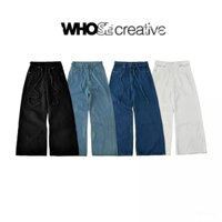 NORMAL COLOR LOOSE PLEAT - Quần jeans trắng ống rộng rách ống