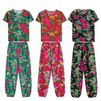 Northeast Bộ Đồ Phù Dâu Ngắn Tay Họa Tiết Hoa Lá Lớn Vui Nhộn Cho Nam Và Nữ