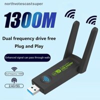 Northvotescastsuper 1300mbps 2.4 + 5ghz Gigabit Băng tần kép Usb Wifi Adapter Thẻ mạng không dây Usb Wifi Adapter Pc Card mạng NVCS