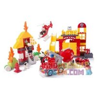 NOT Lego FIRE STATION 5601 HUIMEI/STAR CITY/XING DOU CHENG HM061 xếp lắp ráp ghép mô hình TRỤ SỞ CỨU HỎA VỚI TRỰC THĂNG VÀ XE PHUN NƯỚC CHỮA CHÁY NHÀ 2 TẦNG Duplo Khối Lớn 72 khối