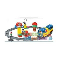 NOT Lego TRAIN STARTER SET 5608 HUIMEI/STAR CITY/XING DOU CHENG HM328 xếp lắp ráp ghép mô hình TÀU HỎA ĐỘNG CƠ PIN VÀ RAY HÌNH TRÒN Duplo Khối Lớn 64 khối