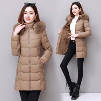 NOT048 - Áo khoác phao nữ cổ lông thời trang thu đông, lót lông ấm ấp, phong cách công sở tôn dáng - Kaki                          - 37879616                                                       Yêu thích