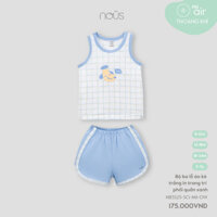 NOUS - Bộ ba lỗ áo kẻ trắng in trang trí phối quần xanh - Nu Air - 9M - SS25.T3A