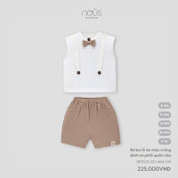 NOUS - Bộ ba lỗ áo màu trắng đính nơ phối quần nâu - 6M - SS25.T3A