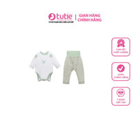 NOUS - Bộ bodysuit dài tay trắng in trang trí phối quần caro xanh