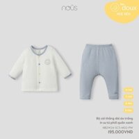 NOUS - Bộ cài thẳng dài áo trắng in sư tử phối quần xanh- 0M 3M 6M 9M - SS24.T8A