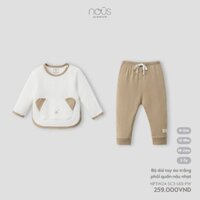 Nous Premium Bộ Dài Tay Áo Trắng Phối Quần Nâu Nhạt (2400131)