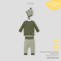 NOUS STORE - Bộ dài kèm mũ màu xanh rêu phối kẻ xanh - Nu Doux - 9M - SS24.T10A