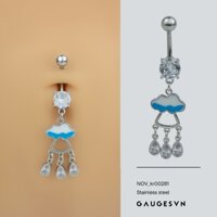 NOV Khuyên rốn đá tròn fall mây mưa 3 đá - NOV_KR00281