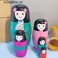 Novalinx 5 Cái / bộ Búp Bê Nga Bé Gái, Búp Bê Matryoshka Vẽ Màu Gỗ, Cô Gái Nhật Bản Dễ Thương Du Lịch Thủ Công Thủ Công Bằng Gỗ Xếp Chồng Búp Bê Trang Trí Nhà Cửa