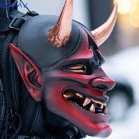 Novavibe Prajna Head Cover, Đỏ và Đen có dây Mặt nạ cao su Prajna Nhật Bản, Trang trí Halloween Sừng Ma Mặt nạ quỷ mềm Trang phục hóa trang