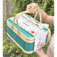 [NOW 1H] Giỏ tre đựng quà lót vải nhung đỏ D32xR20xC12, hộp đựng quà tặng dịp Tết, hộp gói quà tặng, vali tre