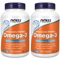 Now Foods Ultra Omega 3-D 180 EPA & 120 DHA 1000mg Fish Softgels, 200 Packs, 2 Pack