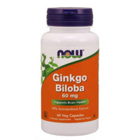 NOW Ginkgo Biloba 60 mg - Hỗ Trợ Tuần Hoàn Máu, Tăng Cường Lưu Lượng Máu Lên Não &amp; Phòng Ngừa Các Bệnh Thiếu Máu Não Chai 60 Viên