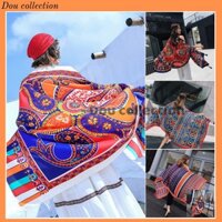 [NowShip2h] Khăn Choàng Quàng Cổ Boho Họa Tiết Tế Bào Cam Du Lịch Biển - Chất Liệu Cotton - Size:90x180cm - Mã KC031