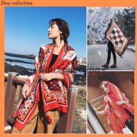 [Nowship2h] Khăn Choàng Quàng Cổ Boho Họa Tiết Ô Vuông Thổ Cẩm - Chất Liệu Cotton  - Size:90x180cm - Mã KC008