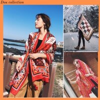 [Nowship2h] Khăn Choàng Quàng Cổ Boho Họa Tiết Ô Vuông Thổ Cẩm - Chất Liệu Cotton  - Size:90x180cm - Mã KC008