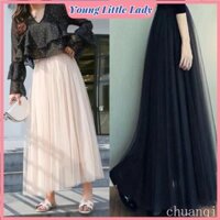【NP】 Hàng có sẵn (3 lớp) Chân váy Tutu dài lưng cao co giãn xếp ly cho nữ