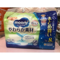 (NSX Tháng 6/2024) khăn giấy ướt moony nội đia nhật 76 tờ x 8 gói/bịch