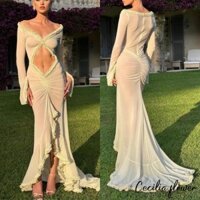 Nữ Babydoll Quần Lót Dài Tay Cổ Chữ V Chemise Lưới Váy Ngủ Dài Áo Viền Sheer Váy Ngủ